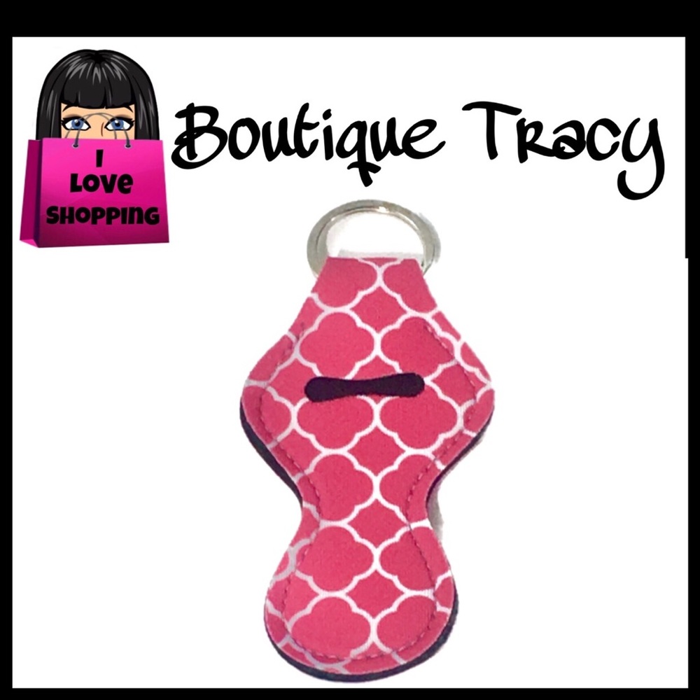 New Pink Quatrefoil Chapstick Holder Keychain